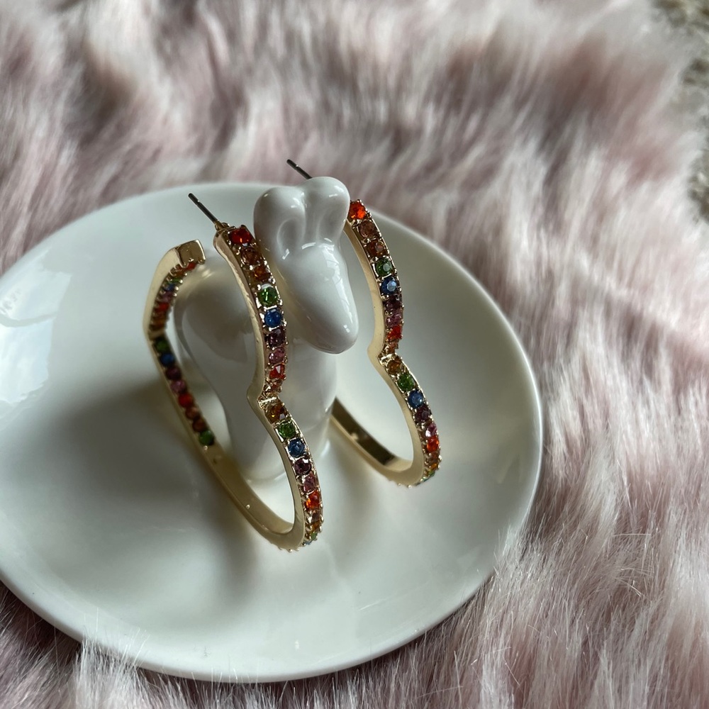 Multicolor Rhinestone Heart Statement Earrings - Picture 8 of 16